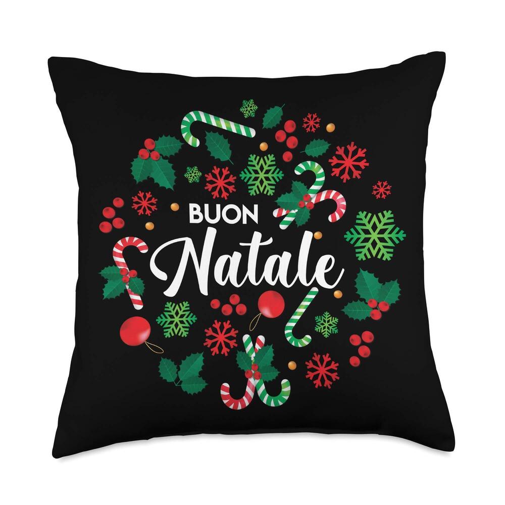 8015 Buon Natale Italian Merry Christmas Holiday Greeting Xmas Throw Pillow